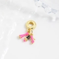 Detailed macro view of pink enamel high heels and lipstick charms for DIY bracelets - Black Pink Lipstick Double High Heels Style (ZYN-DMK901G-3)