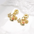 Detailed view of ocean-themed charms with starfish, sailboat and rudder in gold plating - Rhinestone Starfish Red Sailboat Ocean Set 2 (ZYN-DMK996G-2)