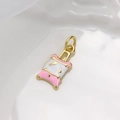 Detail of pink and white enamel pillow pendant charm with golden finish for bracelets - Pink White Enamel Charm (ZYN-DMK985G-1)