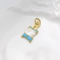 Detailed macro view of blue and white enamel luggage pendant with gold-plated finish - Blue White Enamel Charm (ZYN-DMK985G-2)