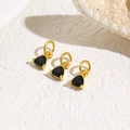 Three minimalist gold-framed triangle charms with black zircon stones and hanging loops - Black