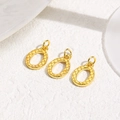 Three gold oval pendants with quilted texture and 18k plating for jewelry making - Gold Rhombus Grid Oval (ZYN-DMK1023G)