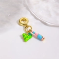 Detail of gold drip oil grape and bottle pendants on a large hole charm bead dangle - Green Grape & Bottle Style (ZYN-DMK1069G2)