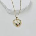 Golden heart pendant necklace featuring Virgin Mary portrait with zircon embellishments - Virgin Mary Style 1 (DMK1151G-1A)