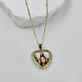 Golden heart necklace featuring Sacred Heart of Jesus with white zircon stones - Jesus Christ Style (DMK1151G-4A)
