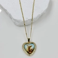 Detail of gold heart pendant with blue religious icon and micro-paved white zircons - Archangel Michael Style (DMK1151G-8A)