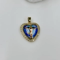 Detailed view of a gold heart pendant featuring a religious icon and sparkling zircons - Crucifix Jesus Style (DMK1151G-10)
