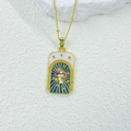 Macro detail of gold tarot pendant with mushroom and stars in blue enamel finish - Starry Sky Mushroom - Red Mushroom - Necklace Included