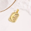 Luxe gouden tarot hanger met maan-zon patronen en roze groen emaille druppel olie - Veelkleurige Zonnestraal Halve Maan Hanger (ZYN-DMK1158G-1)