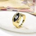 Vintage goldfarbener verstellbarer Evil-Eye-Ring mit schwarz-weißem Emaille-Design - Schwarzes Böses Blick Modell