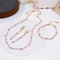 Boheems sieradenset met roze boze oog kralen, parelketting, armband en oorbellen - Roze Ronde Kraal Stijl (ZYN-23107G-A1)