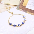 Detailed view of adjustable evil eye star bracelet with blue enamel and cubic zirconia - Sky Blue Star