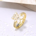 Detailed macro view of gold-plated panda ring with heart-shaped zircon and white enamel - White Bear (ZYN-DMR100G-4)