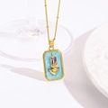 Gouden ketting met blauwe emaille rechthoekige hanger en heilig hart ontwerp erop - Lichtblauw Heilig Hart Kruis Halsketting (ZYN-DMK1157G-4A)