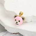 Macro shot of pink enamel bear pendant with micro-pave cubic zirconia on stone base - Pink Cartoon Bear Style (ZYN-DMK662G-1)