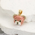 Macro shot of pink enamel bear pendant with gold plating and sparkling zircon stones - Light Pink Cartoon Bear Style (ZYN-DMK662G-4)