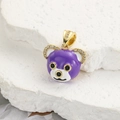Ciondolo panda hip hop placcato oro con smalto viola e pietre di zirconia cubica - Stile Orsetto Viola Cartoon (ZYN-DMK662G-9)