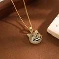 Hip hop style gold-plated cat mask pendant necklace with sparkling cubic zirconia stones - Smiling Cat Style (ZYN-DMK676G-A1)