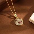 Hip hop gold plated necklace with iced-out smiley face pendant and red stone lips - Heart Eyes Smiley Style (ZYN-DMK677G-A1)