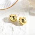 Polished hollow heart stud earrings in shiny gold finish on a decorative ceramic tray - Gold Oval Bean Style (ZYN-DME550G) / Gold