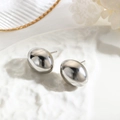 Minimalist polished oval hollow stud earrings on a decorative ceramic tray - Silver Oval Bean Style (ZYN-DME550P) / Silver