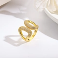Anillo de corazón abierto irregular bañado en oro 18k con circonitas brillantes - Estilo de Doble Oval Superpuesto (ZYN-DMR230G) / Dorado