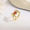 Macro di anello a ragno placcato oro 18k con gemma rossa a forma di cuore - Stile Ragno Cuore Oro (ZYN-DMR240G)