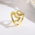 Macro detail of irregular 18k gold plated heart ring with micro-pave cubic zirconia - Irregular Wavy Line Style (ZYN-DMR233G)