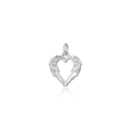 Detailed view of silver heart-shaped angel wing pendant with intricate feather textures - Small Angel Wings Heart (ZYN-DMK802P) / 16*13mm / Silver