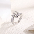Close-up of belt buckle ring featuring silver-plated metal and square-cut cubic zirconia - Narrow Silver (ZYN-DMR200P)