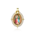 Macro view of 18k gold plated Virgin Mary oval pendant with micro pearl inlay detail - Our Lady of Guadalupe Style (ZYN-YWK768G-D款)