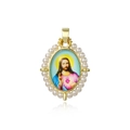 Detailed view of religious oval pendant with Sacred Heart portrait and pearl border - Sacred Heart of Jesus Style (ZYN-YWK768G-B款)