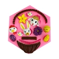 Pink silicone Easter mold with rabbit chicken and egg shapes for fondant cake decorating - 10.5*10.2*1.4CM / Pink