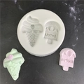 Detail of white silicone mold for ice cream cones and heart popsicles with I Love You text - Style 7