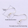 S925 sterling silver earring hooks with 19mm length and 0.8mm gauge for DIY jewelry - 925 Silver / Spiral Bead Decorative Style (S239)