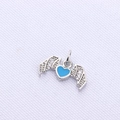 Detail of heart wing pendant with light blue enamel and sparkling micro-diamonds - Blue Silver Wing Heart