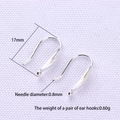 Detailed view of S925 sterling silver ear hooks with 17mm height and 0.8mm pin diameter - 925 Silver / Classic Arc Style (S242)