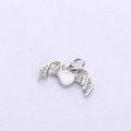 Detail of bat wing heart pendant with silver plating and zircon stones for DIY jewelry - White Silver Wing Heart