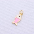 Detail showing a fish-shaped pendant with gold plating and pink enamel for DIY jewelry - Pink Koi Fish