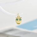 Charming owl pendant in gold plating with detailed feathers and green gemstone eyes - Pendant Only / Gold - Army Green Eyes