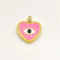 Detail of pink heart evil eye pendant with enamel finish and gold beaded edges - Pink Heart Pendant Only (ZYN-DMK439G-B)