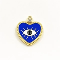 Detailed macro view of heart-shaped evil eye pendant with blue enamel and zircon - Dark Blue Heart Pendant Only (ZYN-DMK439G-D)