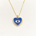 Detail of gold heart pendant with blue enamel evil eye and teardrop zircon accent - Dark Blue Heart Necklace (ZYN-DMK439G-D1)