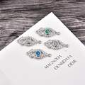 Opal and zircon evil eye connector charms in four colors for DIY jewelry making - Blue Opal / White Gold Evil Eye