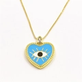 Gold heart evil eye necklace with blue enamel pendant and sparkling zircon stone - Light Blue Heart Necklace Style 2 (ZYN-DMK439G-C2)