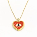 Detail of red heart evil eye pendant with micro-inset zircon and gold-plated copper chain - Red Heart Necklace Style 2 (ZYN-DMK439G-A2)