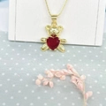 Golden panda pendant necklace featuring a large red heart zircon and box chain for women - Necklace Set (ZYN-DMK482G-1) / Red