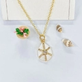 Gold water drop pendant necklace with white enamel star and cubic zirconia inlay - White Enamel Water Drop Necklace (ZYN-DMK486G-1) / White
