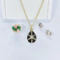 Golden drop pendant necklace with black enamel and sparkling square zircon stone - Black Enamel Water Drop Necklace (ZYN-DMK486G-2) / Black