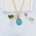 Golden water-drop pendant necklace with blue enamel and cross-set crystals - Sky Blue Enamel Water Drop Necklace (ZYN-DMK486G-3) / Sky Blue